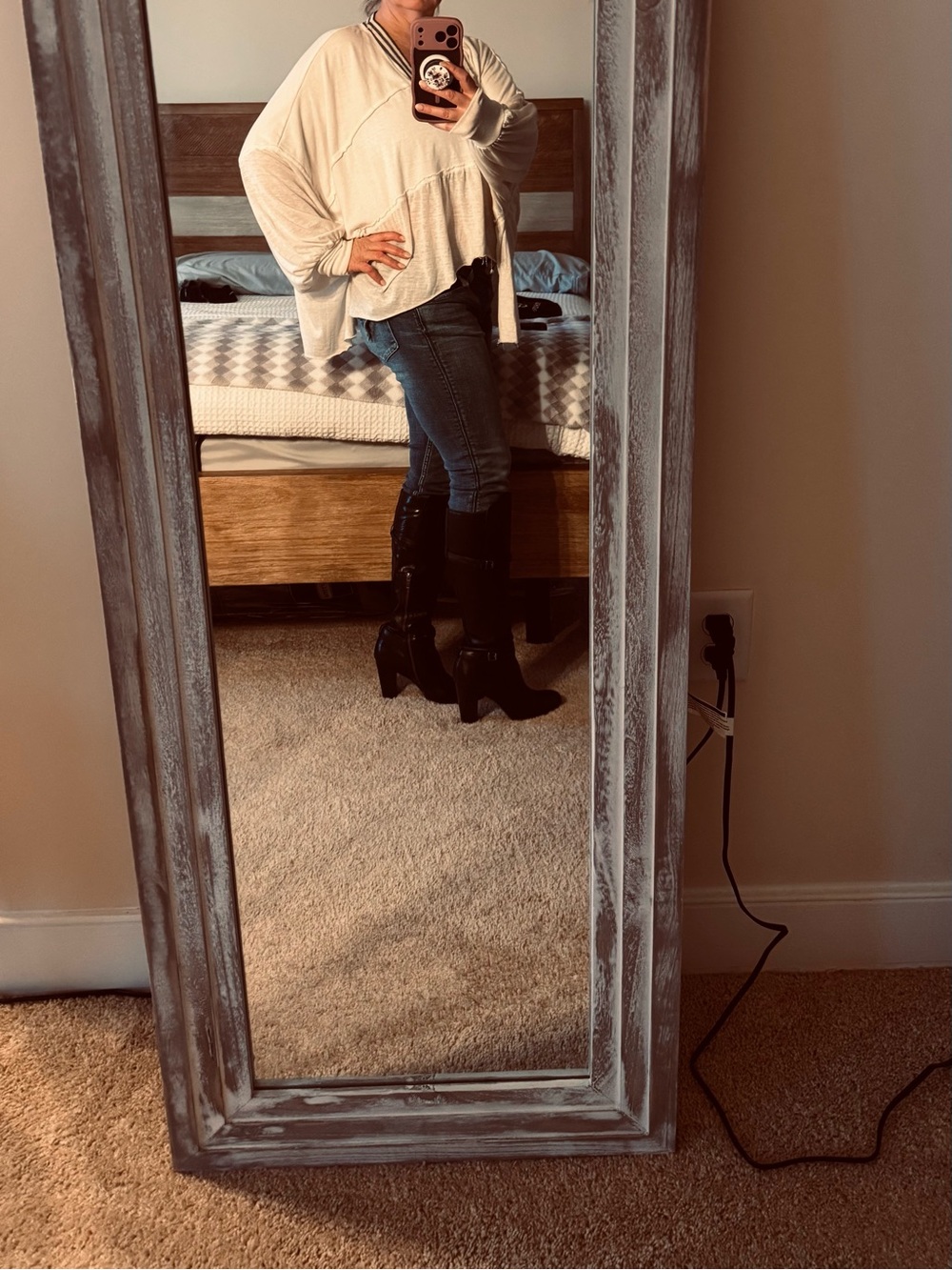 FP Movement by Free People Cream V-Neck Tunic with Black Trim